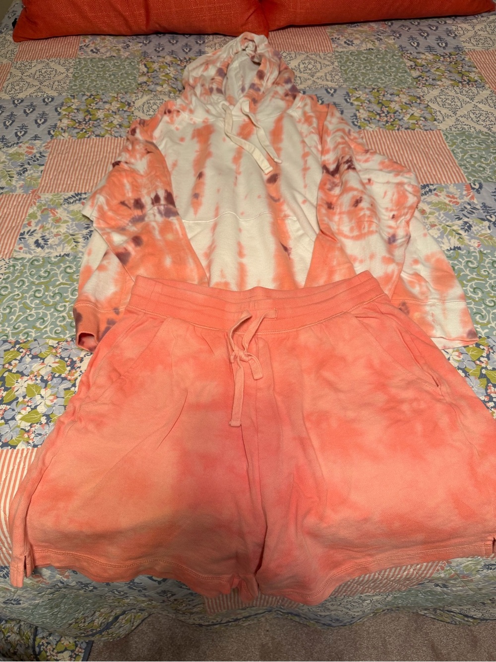 Tangerine Tie-Dye Hoodie & Shorts Set